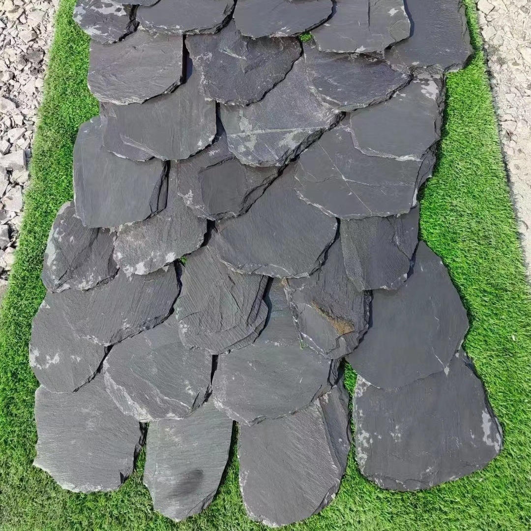 板岩片石不规则水底片石 楼盘庭院公园水池石黑色青石板岩文化石