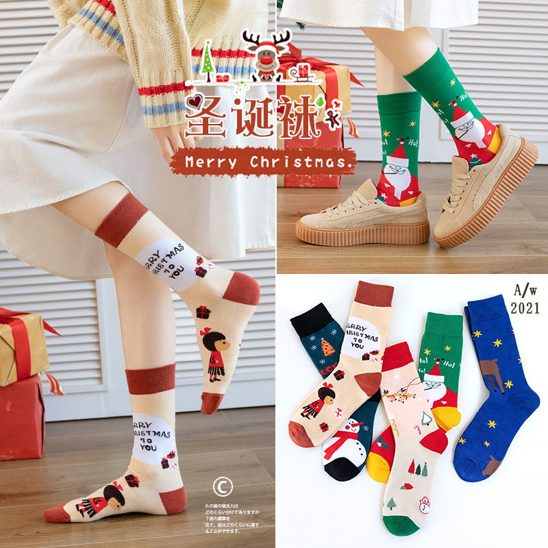 2022 New Creative Christmas Stockings Snowman Santa Claus Cartoon Tube Socks Autumn and Winter European and American Christmas Stockings