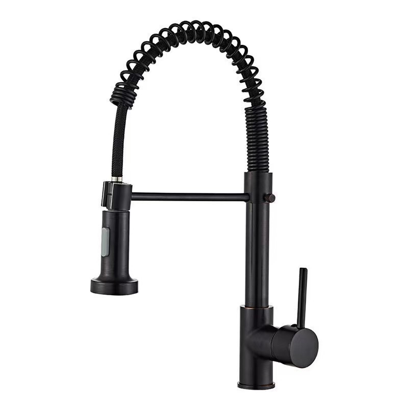 Pull-out Kitchen Hot and Cold Water Faucet Telescopic Rotating Vegetable Basin Sink Sink Stainless Steel Spring Faucet Water Tap