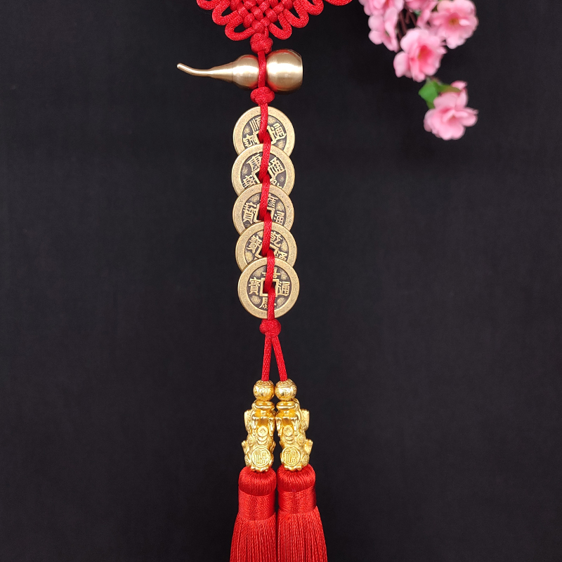 五帝钱挂件纯铜加厚铜钱门对门六帝十帝吉祥中国结编织挂件古币