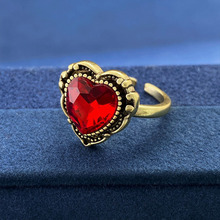复古做旧红钻爱心开口戒指女新款外贸欧美潮流饰品中古风指环套装
