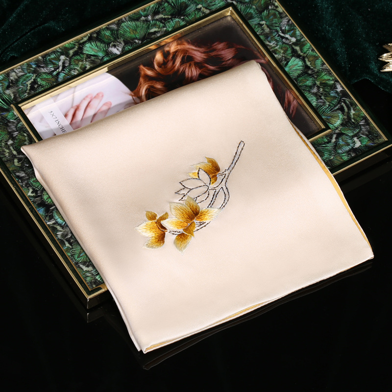 手工苏绣真丝手绢女古风文艺礼物刺绣玉兰桑蚕丝出国礼品丝绸手帕