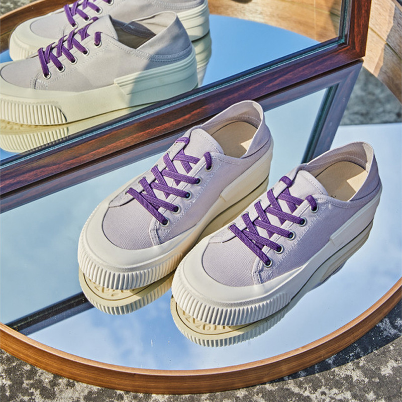 紫色帆布鞋女2022年新款苏格拉厚底增高休闲松紧两穿运动小白鞋女