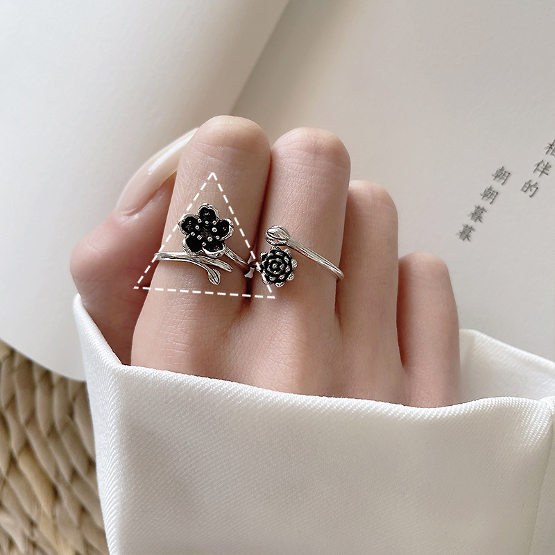 925 Silver Ring Non-Fading Niche Thai Silver Vintage Flower Open Ring European and American Jewelry Sterling Silver Little Finger Ring Female Wholesale