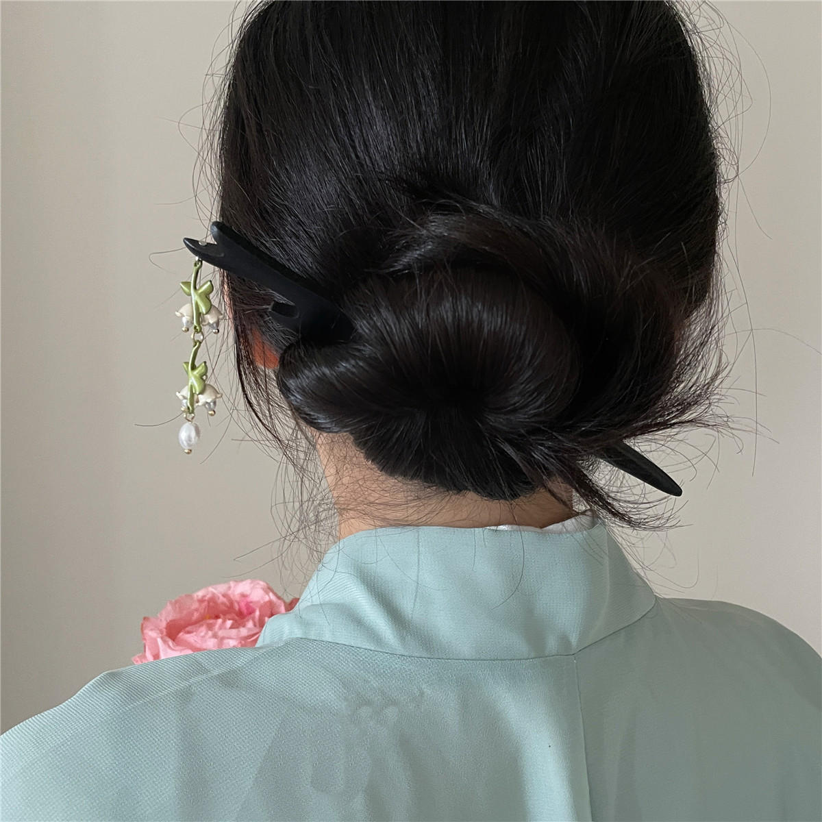 木质发簪简约现代铃兰花吊坠气质汉服古风簪子挽发盘发高级感发钗