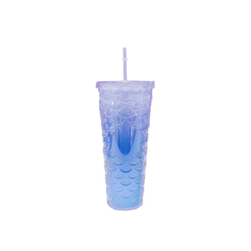 Factory Direct Supply New Double Plastic Straw Cup Creative Aesthetics Scale Milky Tea Cup Large Capacity Household Water Cup