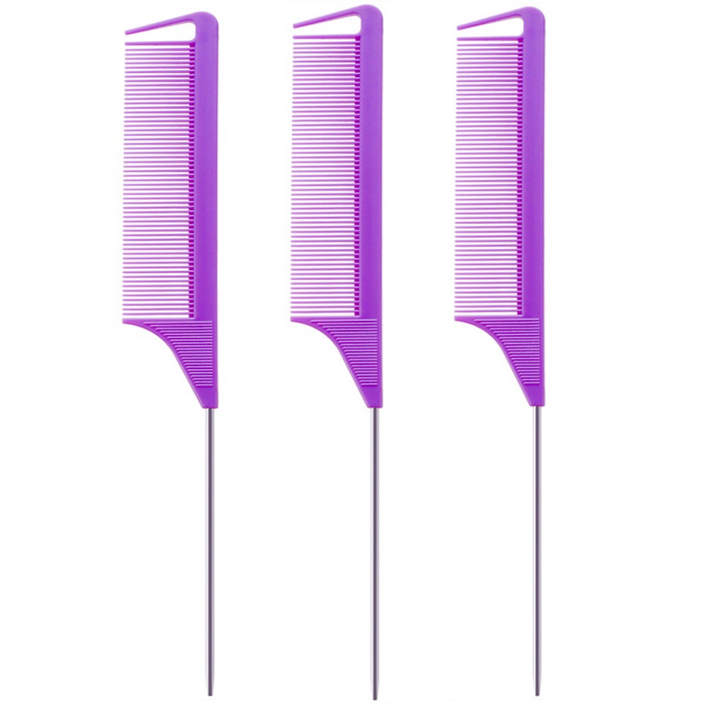 现货跨境专供紫色钢针尖尾梳挑染梳分发梳鼠尾梳发型设计梳耐高温