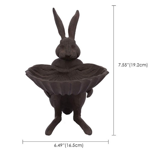 Country Style Cast Iron Rabbit Bird Feeder Suitable for Home Garden Decoration Handmade Standing Animal Statue Storage