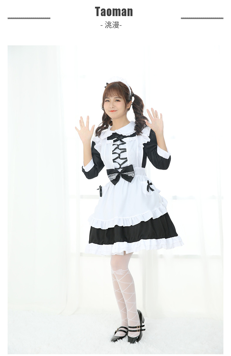 黑白女仆装软妹公主连衣裙女佣仆人cos套装日系中袖蝴蝶结洋装