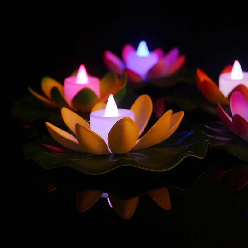 led河灯荷花灯莲花灯水灯七彩小夜灯中元节七夕中秋节河灯浮水灯