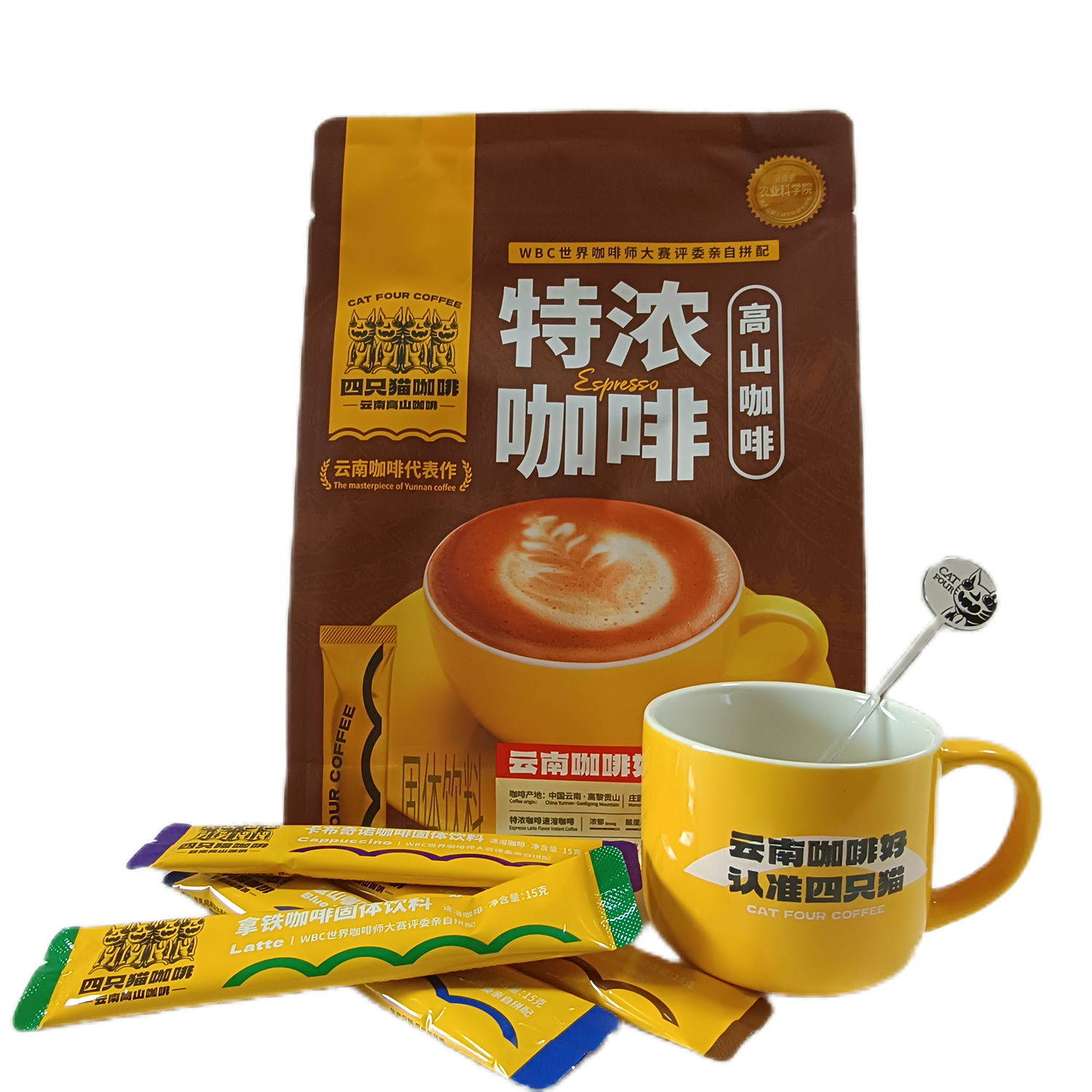 四只猫速溶咖啡固体饮料蓝山卡布奇诺特浓拿铁云南高山