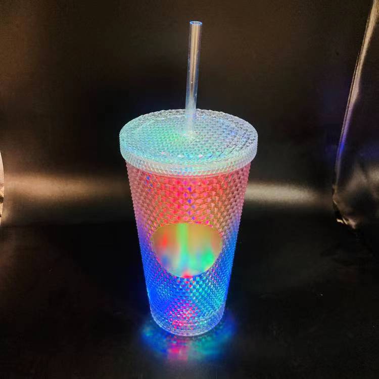 460 Ml Luminous Double Plastic Straw Cup Durian Cup Large Capacity Diamond Cup Star Dad Same Outdoor