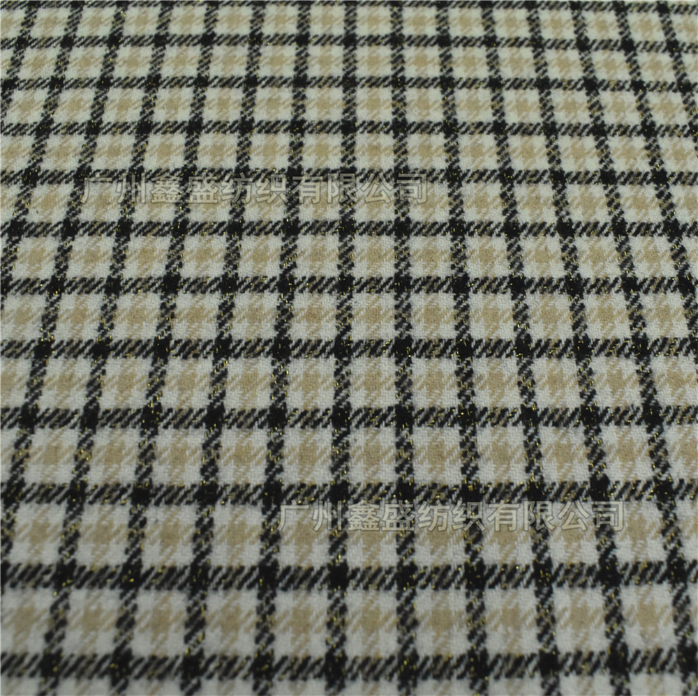 加厚法兰绒彩色小千鸟格时装格毛呢面料秋冬粗纺羊毛银丝格w82812