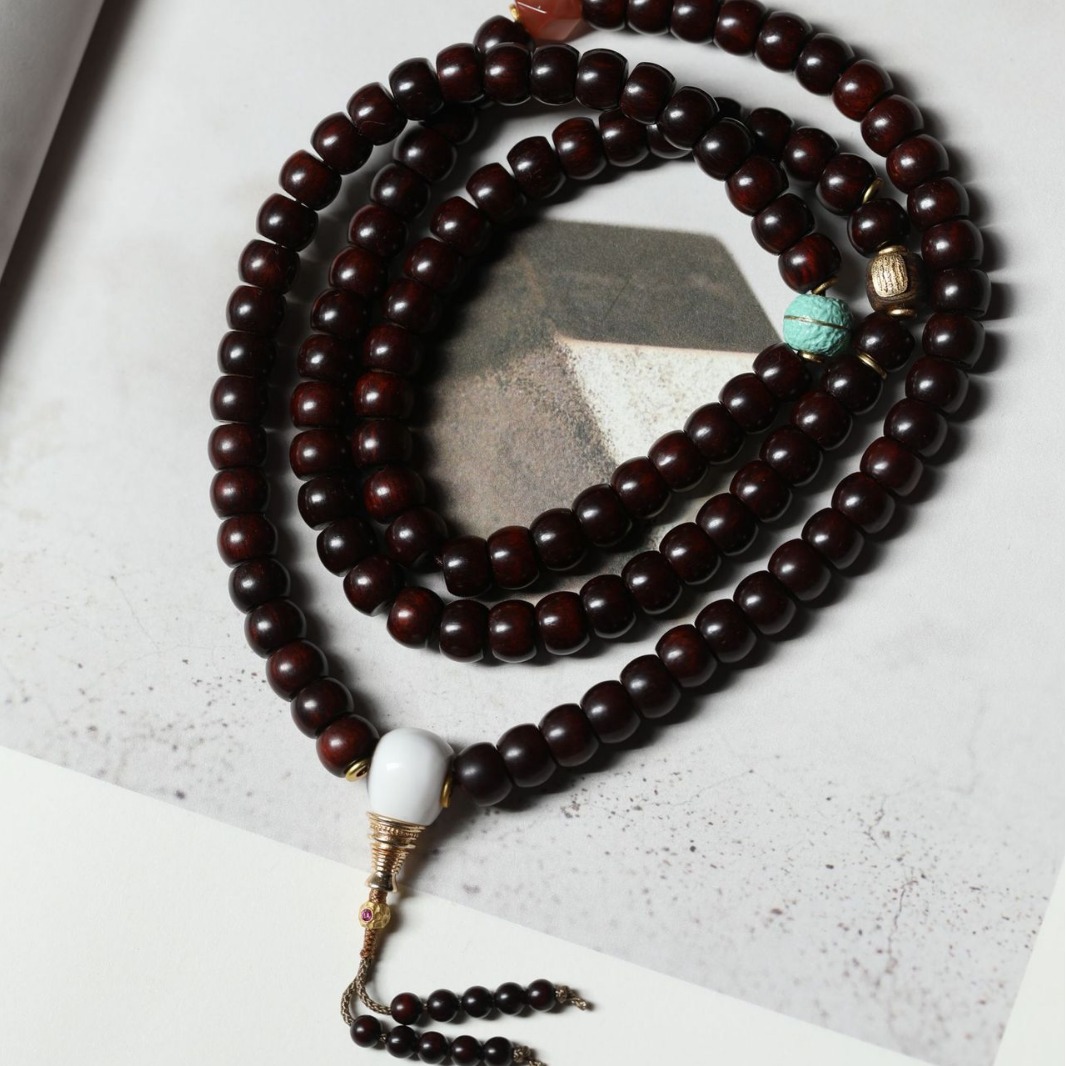 善德佛珠 印度小叶紫檀 【五条经】68mm108藏式桶珠 佛珠手串 手