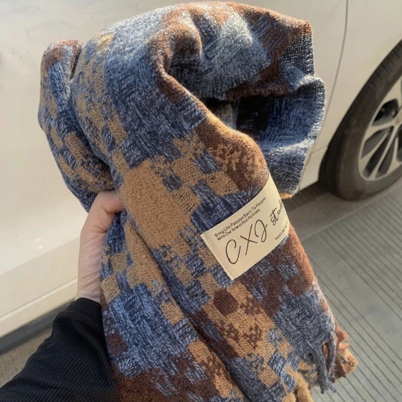 2025新款编织格子围巾女秋冬季高级感韩系百搭保暖披肩跨境围脖