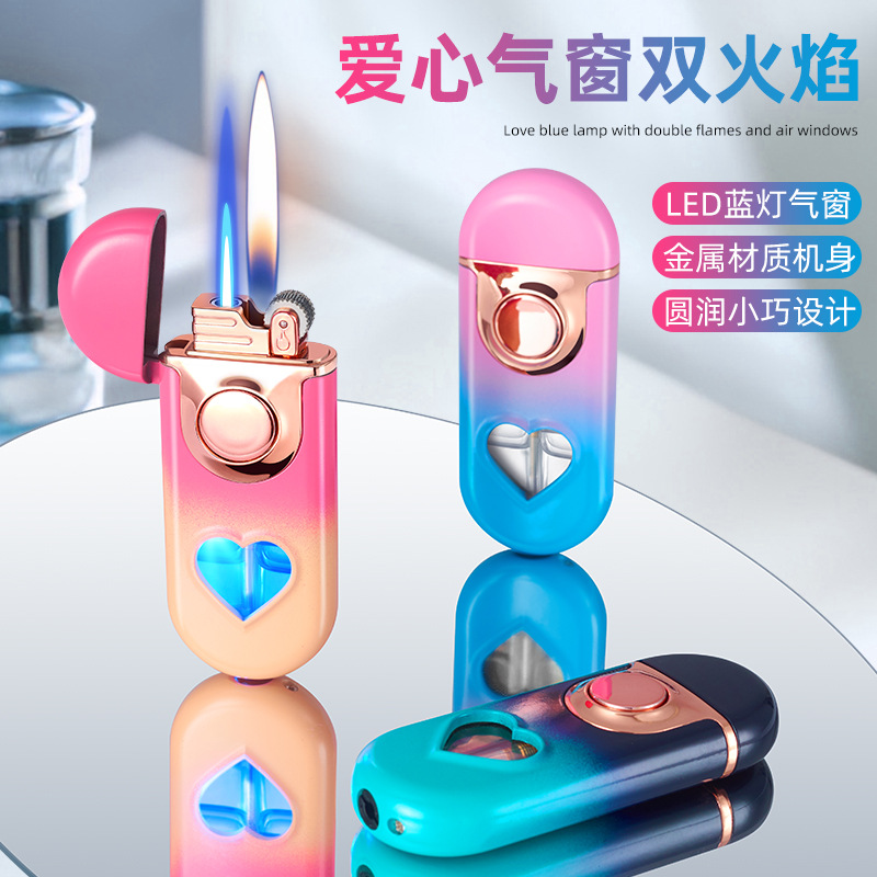 Th622 Gradient Color Direct Charge Bright Fire Random Switch Lighter See-through Love Transom Gas Lighters