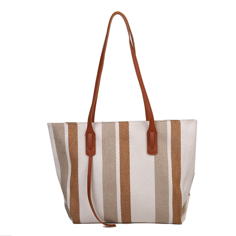 Women's Korean-Style Large-Capacity Shoulder Bag 2021 New Simple Vertical Stripes Casual Tote Bag Fashion Handbag