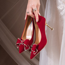红色婚鞋冬季女秀禾服新娘鞋2023年新款中式不累脚结婚高跟鞋