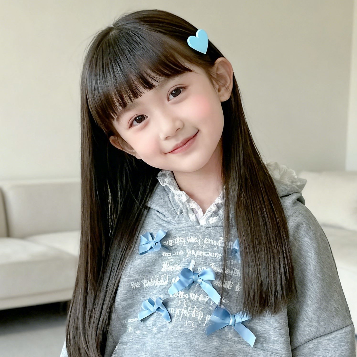 儿童假发女长直发齐刘海宝宝拍照仿真长发高温丝机制头套工厂直销