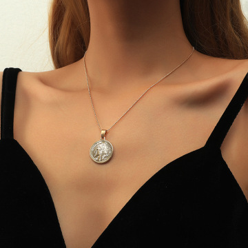 潮流时尚项链巴洛克复古印第安人头吊坠项链毛衣链锁骨链海外代发