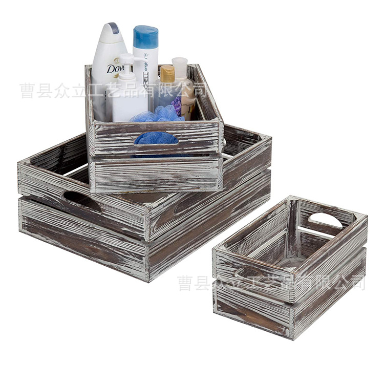 3-Piece Set Country Style Brown Wooden Nesting Box Desktop Jewelry Storage Box Wood Twist Wooden Crate