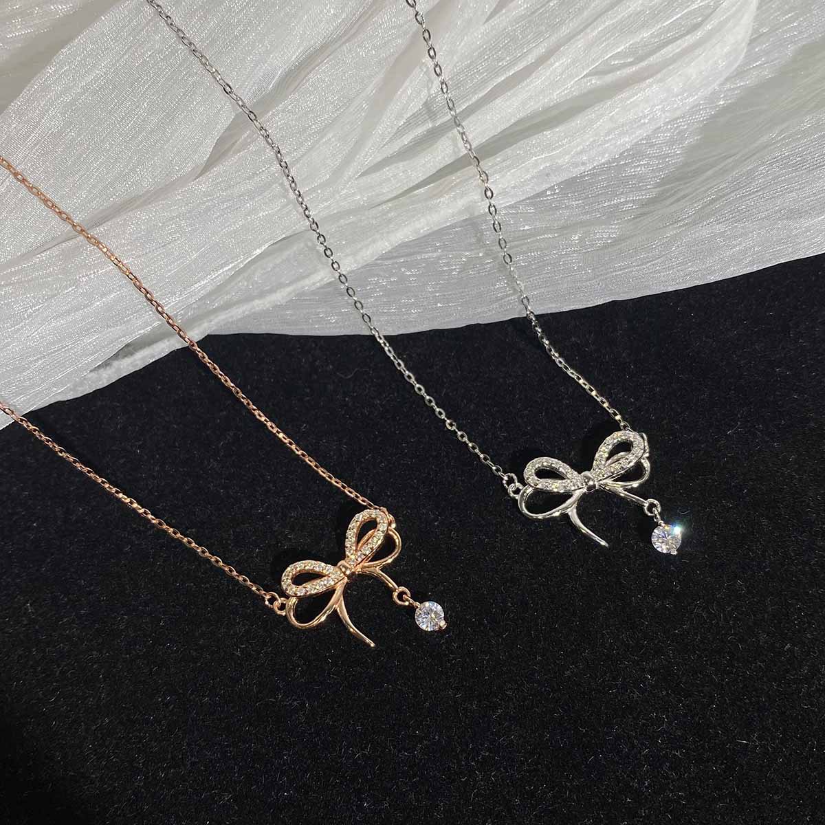 fanci范琦银饰蝴蝶结十字链s999纯银蝶梦项链小众毛衣链礼物女