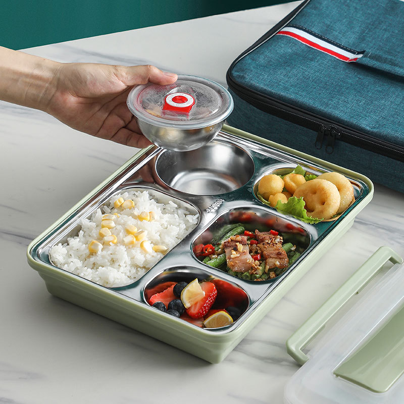 304不锈钢饭盒分格便当盒加热快餐盒加厚保温学生上班族旅客餐盒