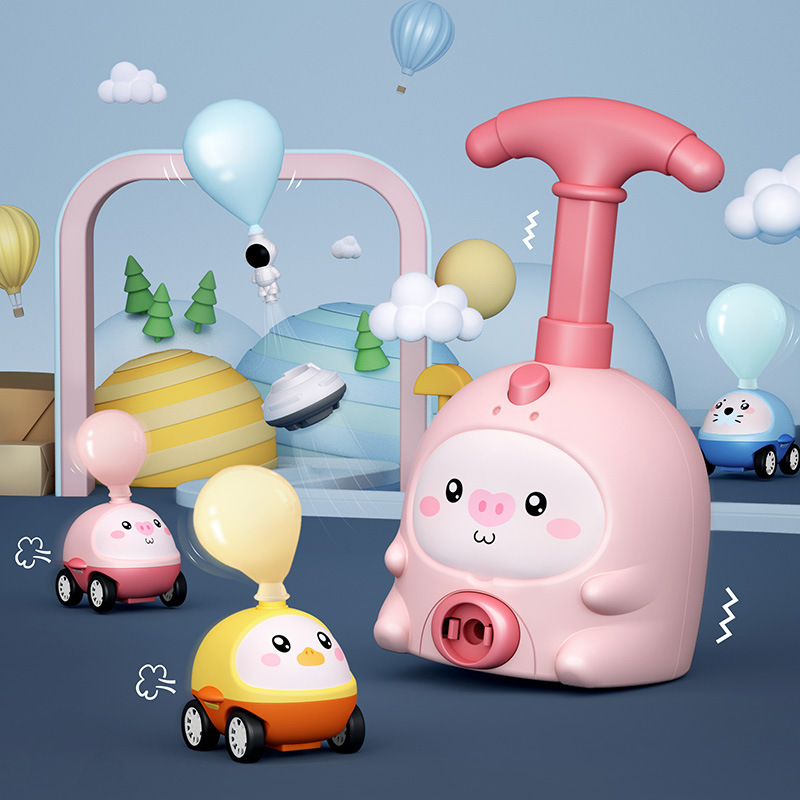 新款热销气球空气动力车会飞天的小猪充气球车宝宝惯性滑行玩具车