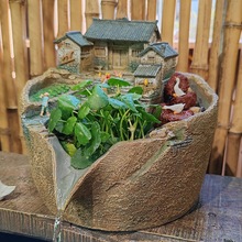 石槽鱼缸长方形养鱼花园造景荷花缸古法过滤器流水陶罐瓦罐水缸