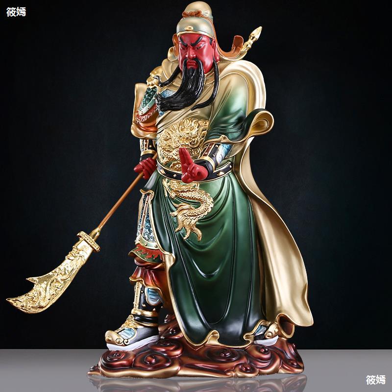 台湾铜雕关公神像供奉关二爷神像武财神剑指关公铜像关羽招财摆件