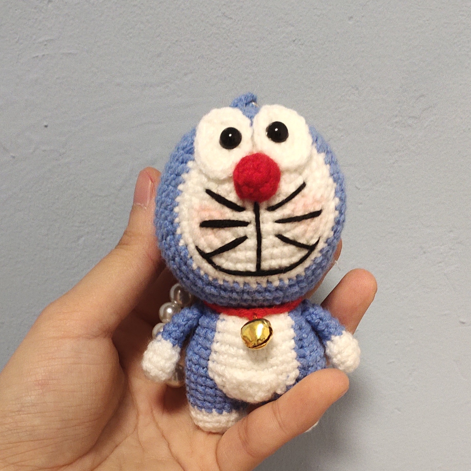 欧美亚马逊哆啦a梦玩偶钩织手工成品毛线玩偶挂件蓝胖子钥匙扣