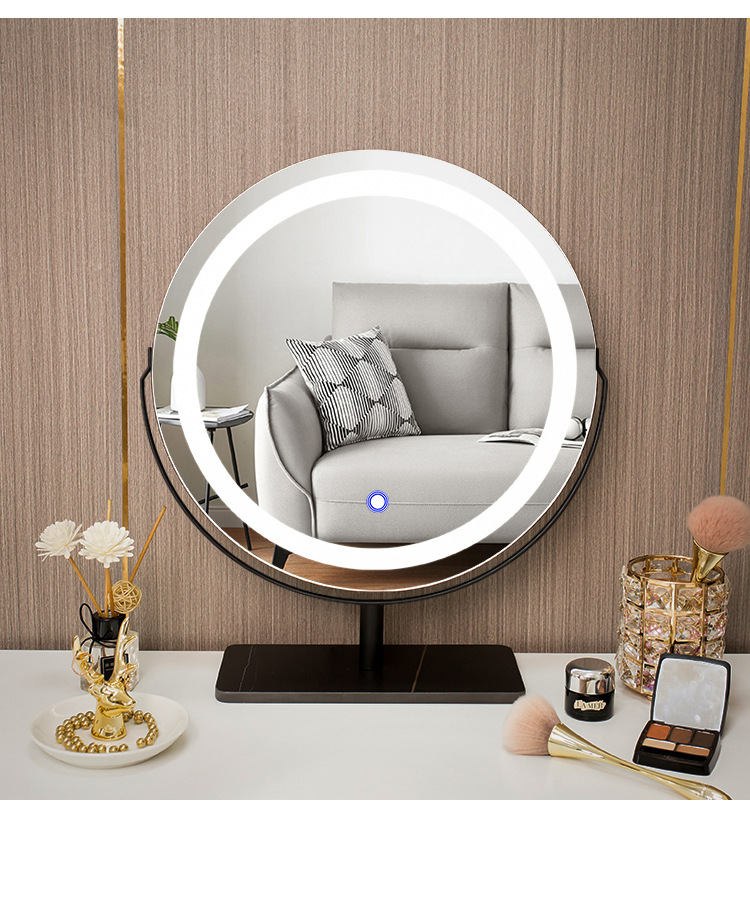 新款梳妆台镜子带灯卧室化妆镜圆镜家用宿舍桌面装饰镜led网红轻