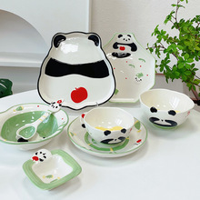 熊猫胖达陶瓷碗盘家用卡通饭碗网红面碗高颜值汤碗可爱餐具碗盘套