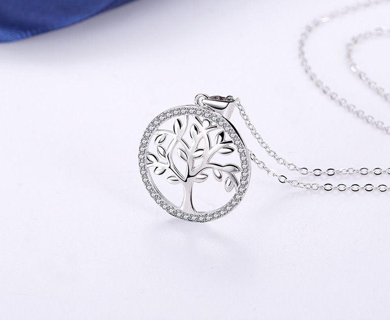 亚马逊时尚款式s925银生命树吊坠锁骨链跨境项链项坠女 厂家批发