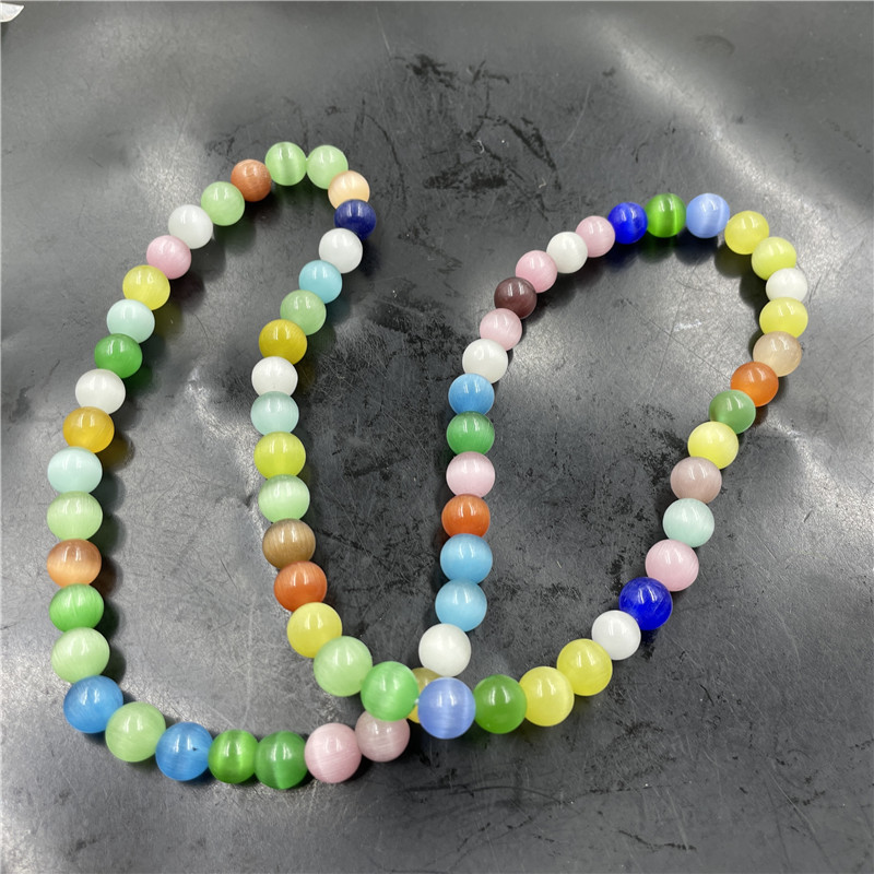 万玉批发 彩色猫眼石手链 可缠绕手串 女款五彩玉项链