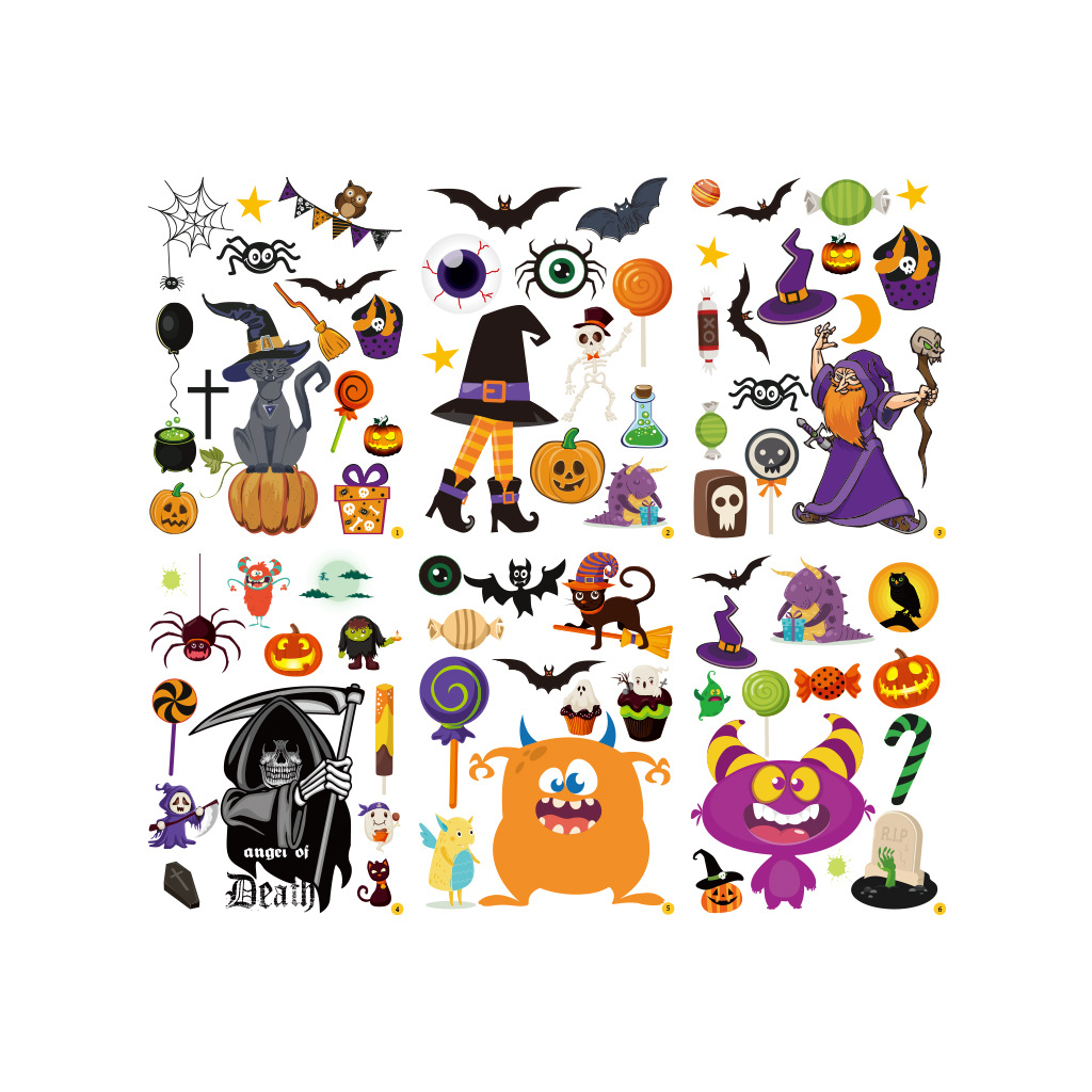 彩色蝙蝠幽灵万圣节装饰贴纸 afh1140蜘蛛蝙蝠万圣节贴纸跨境专供