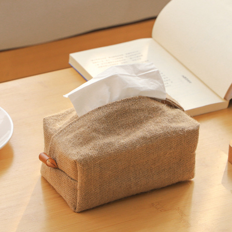 跨境日式简约棉麻纸巾盒 餐桌客厅轻奢抽纸盒 创意车内悬挂式纸袋