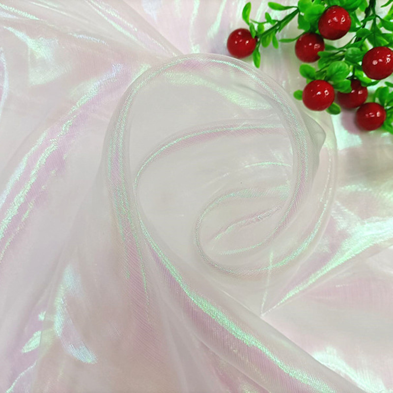 平七彩镭射布料焕彩纱欧根纱亮丝网纱 服装面料舞台装发饰发带diy
