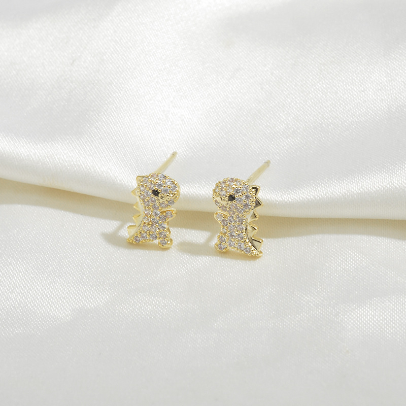 2023 New Elegant Earrings for Women Sterling Silver Needle Zircon Full Diamond Small Dinosaur Earrings Simple Fashion Student Ear Studs