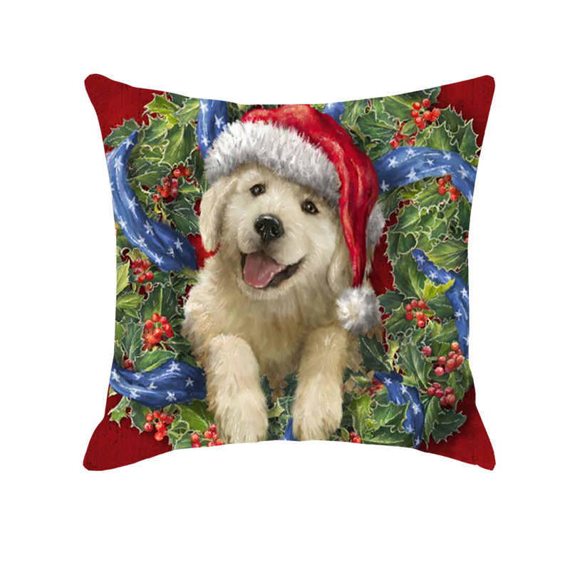 Cross-Border Christmas Animal Printed Pillowcase Dog Cat Home Bedroom Car Linen Cushion Pillowcase Wholesale