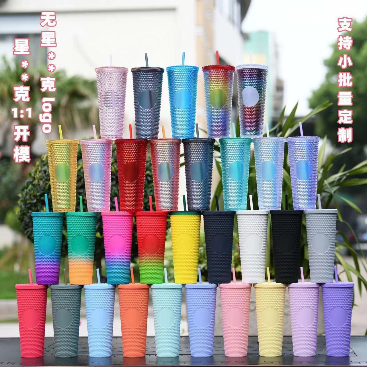 H182 Factory Direct Sales Cross-Border Double Plastic Straw Cup Large Capacity 750ml Durian Cup Color Portable Plastic