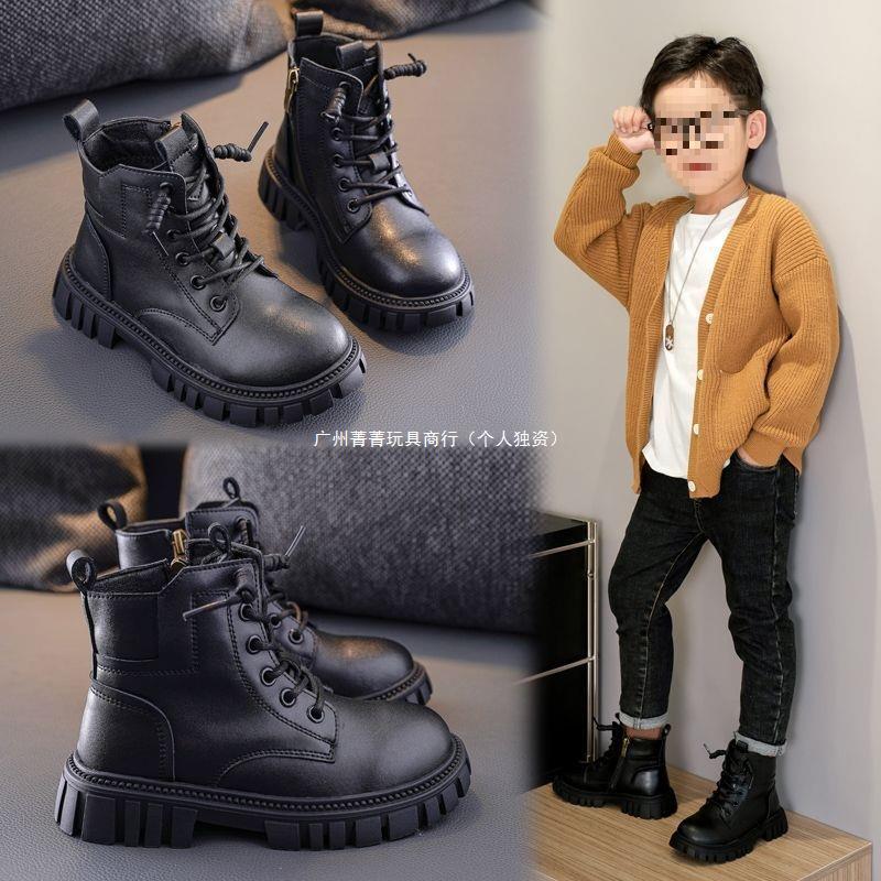 童靴男童马丁靴真皮2023新款秋冬帅气加绒大童保暖短靴儿童靴子男