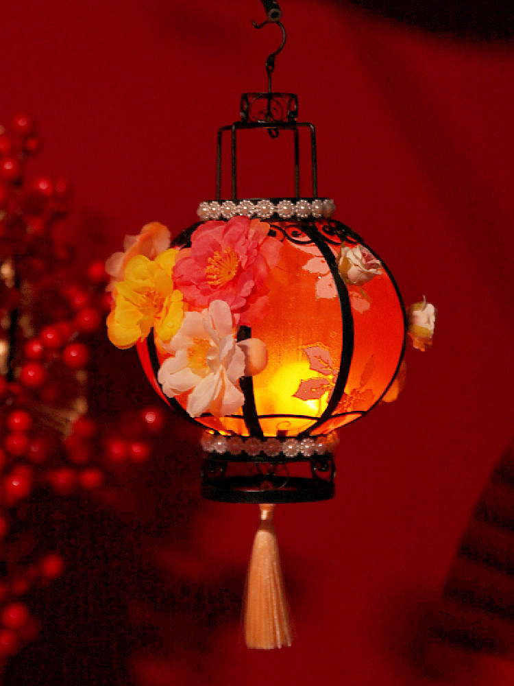 国风灯笼宫廷舞汉服圆形手提花灯古风宫灯提手七夕中国复古宫廷舞