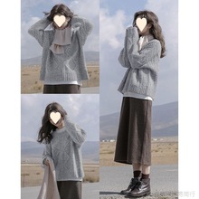 冬季套装女2023新款韩版穿搭宽松毛衣女气质显瘦针织半身裙两件套