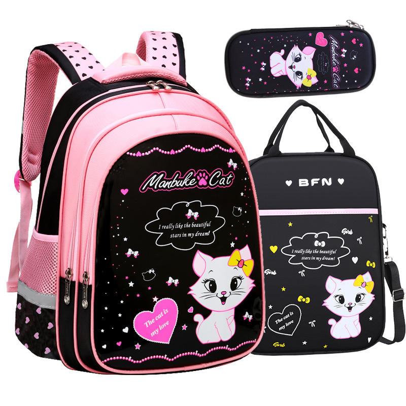 New Primary School Student Schoolbag Grade 1-3-6 Girls' Backpack Burden Alleviation Waterproof Cartoon Children 6-9-12 Years Old