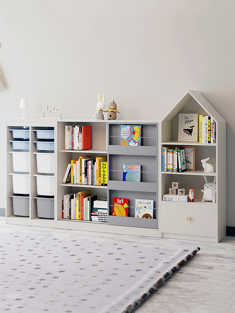 可比熊儿童推拉书架绘本架宝宝玩具收纳架简约落地置物架幼儿园柜