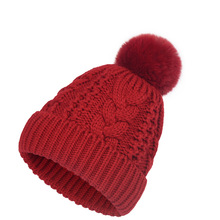 欧美秋冬新款毛线帽仿獭兔毛球球帽子加绒加厚保暖套头帽女针织帽
