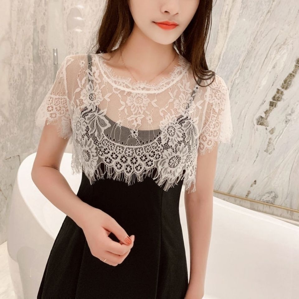 假领子女百搭假领多功能外搭配吊带裙打底衫夏季新款蕾丝网纱罩衫