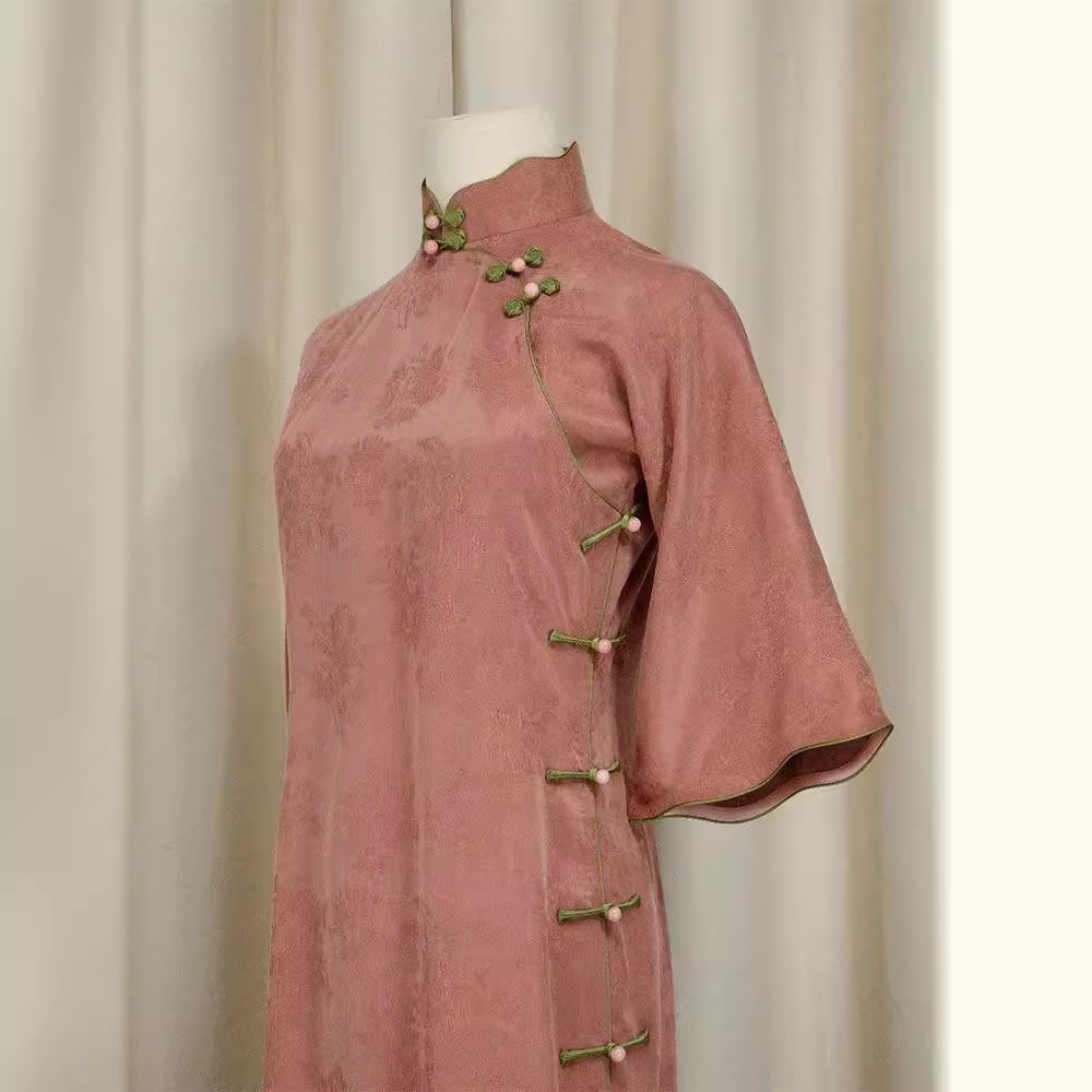 中式盘扣旗袍连衣裙子女2024新款夏季民国风名媛温柔气质显瘦长裙