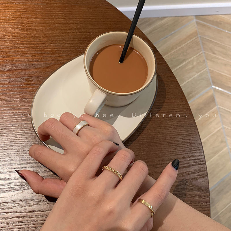 Index Finger Ring Female Korean Style Student Minimalist Ins Internet Celebrity Small Jewelry Cold Wind Adjustable Three-Piece Set